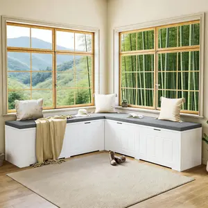 L Shaped Corner Storage Bench with Cushion, 63" Flip-Top Kitchen Banquette Nook Bench with Hidden Storage for Entryway Dining Room