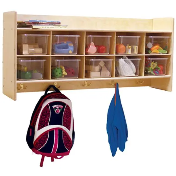Plywood Wall-Mount Wall Locker with Cubby Shelf, 10 Translucent Trays, Double Coat Capacity, Greenguard Gold Certified, Mounting Design, 46.75x12x24.75 in, 54 lbs