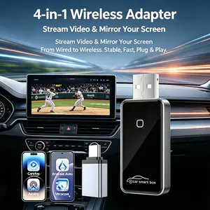 2026 4-in-1 Wireless CarPlay Adapter, For iPhone & Android, AirPlay Miracast Screen Mirroring.2-in-1 Wireless CarPlay Adapter for iPhone,Convert Wired to Wireless CarPlay,Plug & Play with USB-A to USB-C Converter, Fits 2014-2026 Most Cars,auto accessories