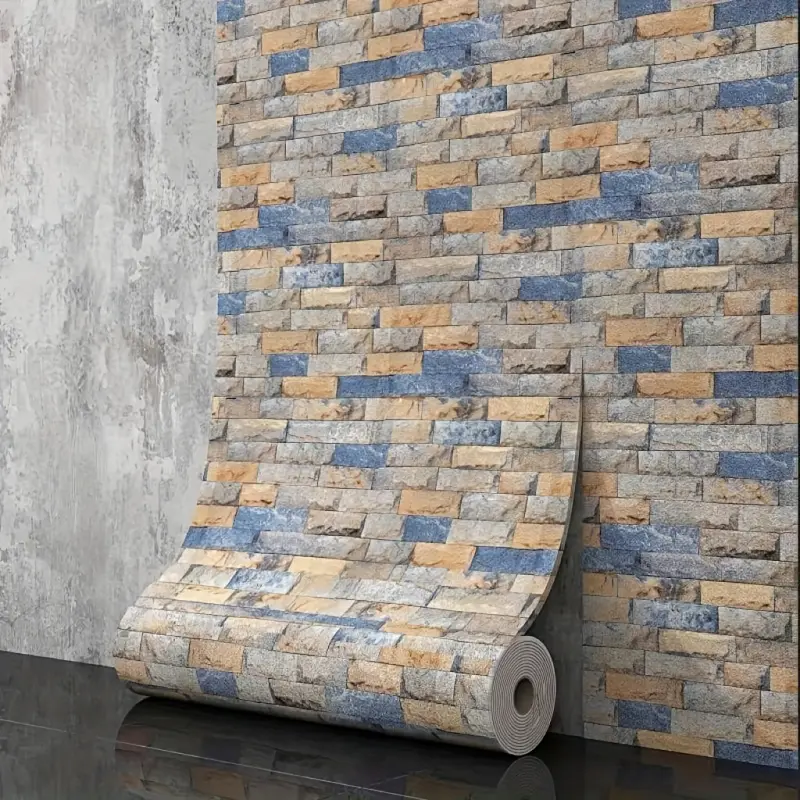 1 roll 10 meters / 394 inches self-adhesive wallpaper, retro brick pattern wall sticker, self-adhesive contact paper, peel and stick directly, waterproof and removable wallpaper for living room, kitchen, bedroom and dormitory, furniture renovation wallpap