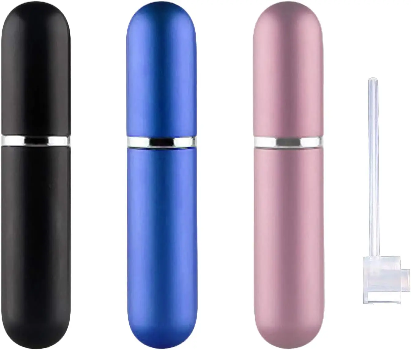 Refillable Makeup Perfume Atomisers Multi-Pack (Set of 4, 5ML) - Aluminium & Glass Bottles, Leak-Proof Transparent Pumps, Durable Lightweight Youth Business Travel Carry Tools (Black, Blue, Champagne)