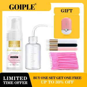 3.38oz Eyelash Extension Cleanser Kit - Lash Mousse Shampoo, Lash Brushes, Cleanser Brush, Wash Bottle for Long-Lasting Lashes Mascara Moisturizing