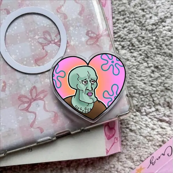 Handsome Squidward Heart MagSafe Phone Grip, Funny Meme Aesthetic Griptok, Spongebob Squarepants Phone Stand, Hilarious Cartoon Accessory, Sarcastic Gift for Gen Z