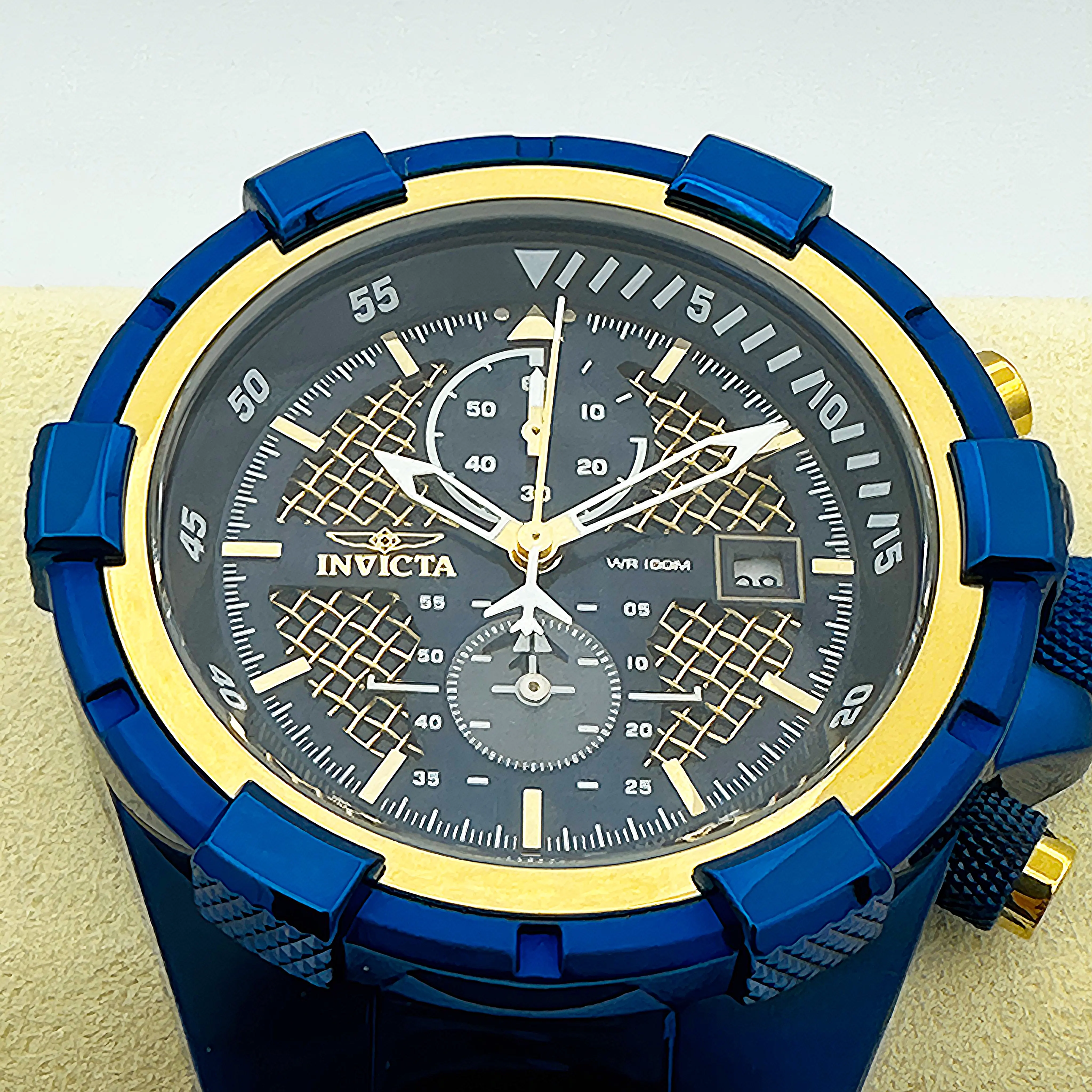 Invicta Aviator Bolt Flight Series Men's Casual Analog Wristwatch - 50mm Round Blue/Gold Dial, Silicone Strap, 100m WR, Modern Masculine Quartz Analog Wristwatch, Sold by Authorized Dealer, Ideal Men's Gift, Casual Analog Watch