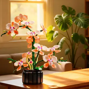 866pcs Champagne Orchid Bouquet Architecture Set, Eternal Flower Plant Series Building Block Set, especially suitable for Valentine's Day, can be used as a decoration