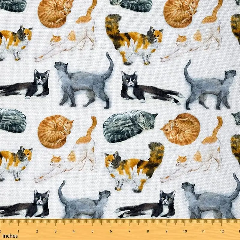 Feelyou Waterproof Kitten Pattern Upholstery Fabric by the Yd - 36"x58", Tight Weave, Easy to Clean, Multi-Size, DIY-Friendly for Indoor & Outdoor Furniture Sets, Accent Pillows