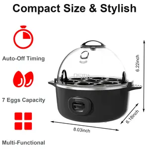 OSTBA Egg Cooker 7-Egg Capacity Electric Egg Boiler with Musical Buzzer Overheat Protection Rapid Cooker for Soft Medium Hard-Boiled Eggs Easy-to-Clean Egg Poacher and Mini Food Steamer Black Multi-Function