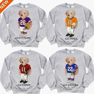All Team College Football Teddy Bear Graphic Sweatshirt Pullover, Vintage Sport Varsity Crewneck, Cute Gift For Football Fan YXY
