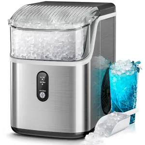 Nugget Ice Maker Countertop - 35lbs Daily Portable Ice Machine with Soft Chewable Crushed Ice - Self-Cleaning Pebble Ice Maker, One-Click Operation for Home, Kitchen, Office, Bar (Silver)