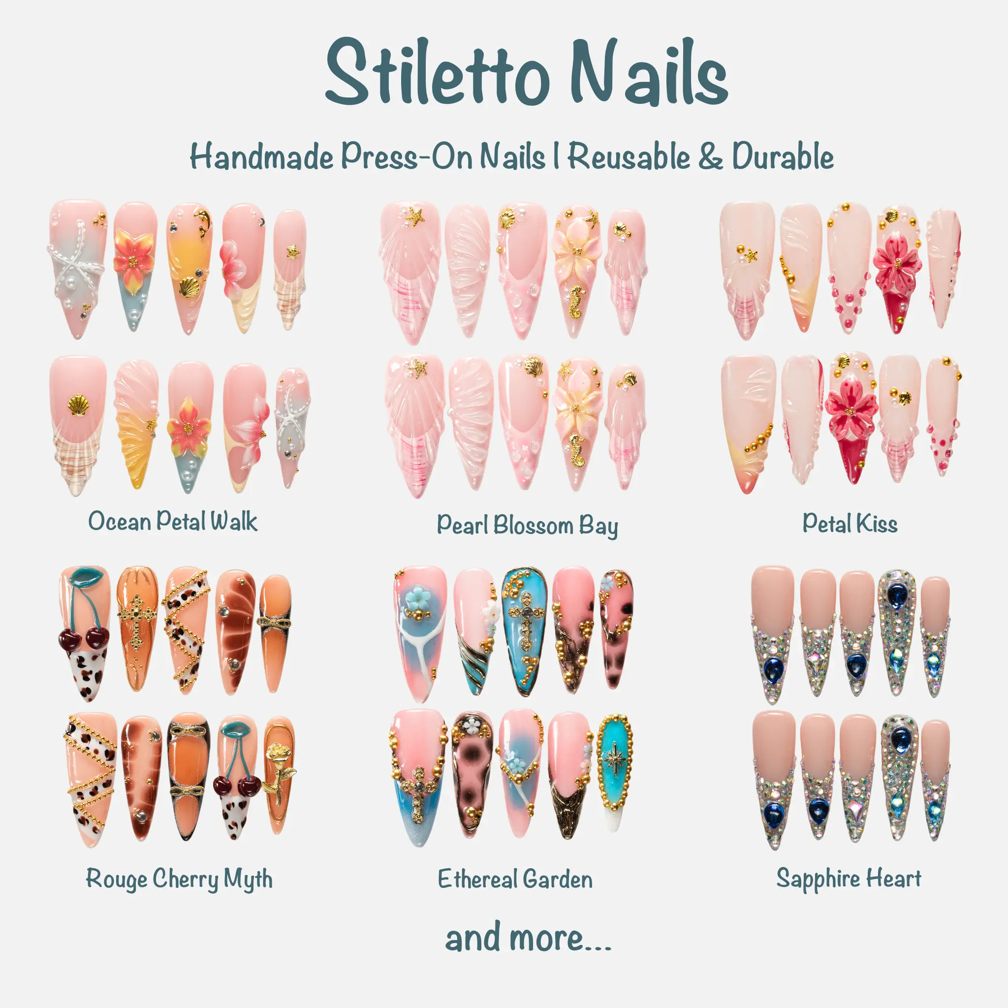 Voxinail Lab | Stiletto Nails Collection | Handmade Press-On Nails | Acrylic, Reusable, Long-Lasting