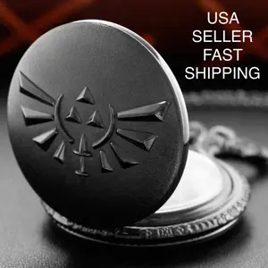 Zelda Pocket Watch - Black Link Character Design Time Piece Symbol Logo Japanese Anime Manga Cartoon Game Chain Link Metal Quartz Cosplay Steampunk Retro Classic