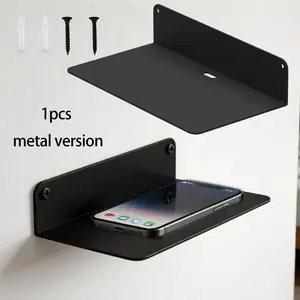 Small Metal Wall Mount Shelf, Floating Angle Storage Rack with Cable Clips, Wall-Mounted Display Stand for Smart Speakers Cameras Monitors Routers