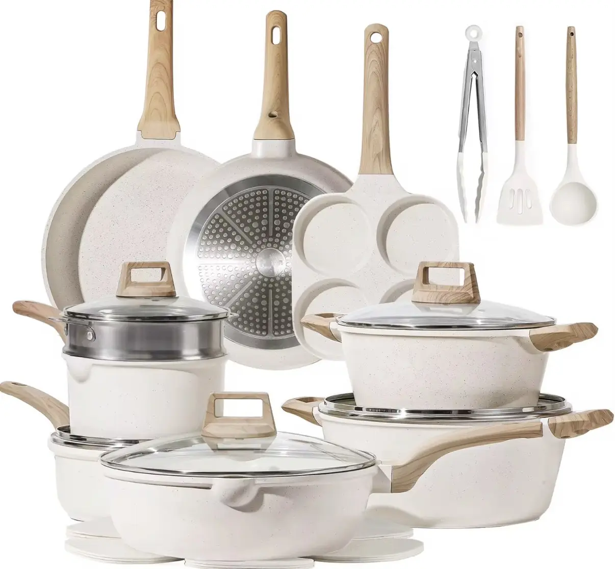 21-Piece White granite Aluminum Cookware Set Induction Bottom Pans And Pots With Non-Coating