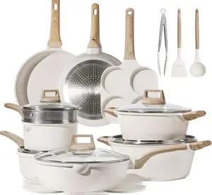 21-Piece White granite Aluminum Cookware Set Induction Bottom Pans And Pots With Non-Coating