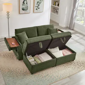 Comfortable Fluffy Corduroy Lazy Sofa - Big Loveseat with Storage Space, Super Soft Chaise Lounge with 2 Ottomans and Table Board, Indoor Furniture for Living Room Sofas, Sofas Living Room, Storage Organization, Comfy Couch