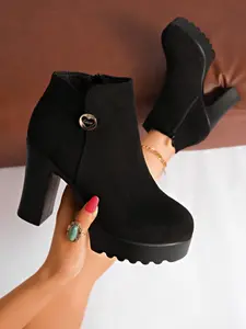 Women's Chunky Heel Waterproof Ankle Boots, Side Zip Closure, Thick Sole Design, Fashionable Shoes for All Occasions, Work Ankle Boots