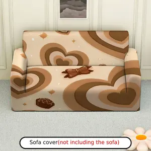1Pc Heart Chocolate Bow Star Beige Sofa Cover - Soft, Breathable with Elastic Fit, Machine Washable, Valentine's Perfect for Living Room & Study Decor, Sofa Covers for Living Room