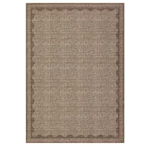9 x 12 ft Polyester Brown Rectangular Low Pile Area Rug with Scalloped Edge, Stain Resistant, Modern, Machine Washable for Indoor Bedroom, Living Room, Low Pile Rug
