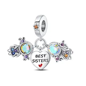 1 Piece Silver Plated Best Sisters Long Live Friendship Charm, Weight 2.2g/0.07oz for Original 3mm Bracelet DIY Jewelry Birthday Party Gift