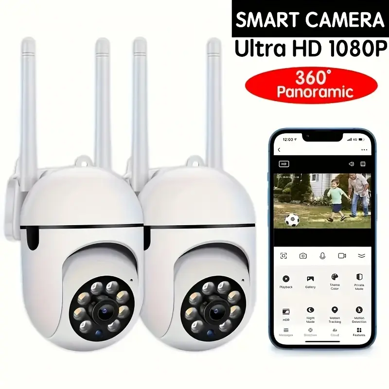 2pcs Compact Wireless IP Security Cameras - 1080P Full HD Video, 2.4G Long Range WiFi Connection, Night Vision, APP Remote Surveillance, 2-Way Voice Intercom, Motion Detection, Real-Time Alerts for Home & Business Surveillance