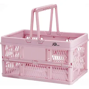 20 Liter Folding Storage Basket, Collapsible Plastic Folding Box, Storage Crates for Home, Office, Garage (Pink)