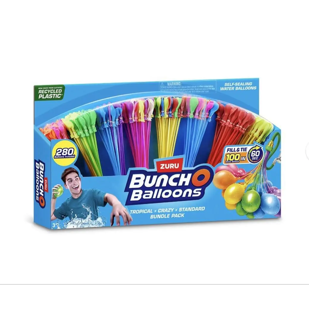 Zuru Bunch O Balloons Tropical Crazy Standard Bundle Pack 280 Self Healing Water Balloons Fill Tie 100 in 60 sec Recycled Plastic