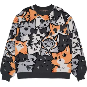 Steady Hands Are You Kitten Me Knit Sweater Grey Black White Orange Cat Kitties Kitten