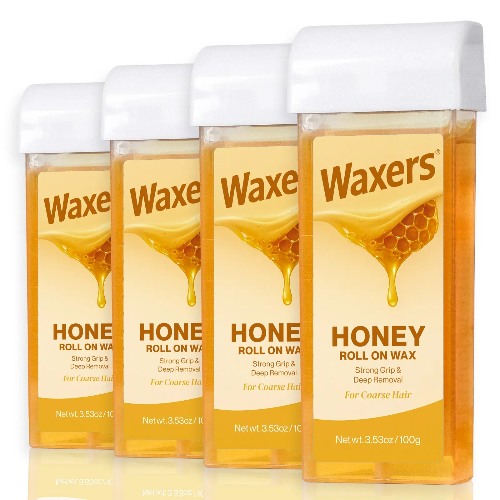 Waxers Roll on Wax Refill Honey Hair Removal Wax Cartridge Depilatory at Home Waxing Roller Refill for Coarse and Fine Hairs Women Men 4 Pack