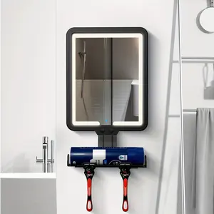 LED shower mirror with anti-fog feature; rechargeable, waterproof shaving mirror with dual-color lighting; adjustable wall-mounted bathroom mirror with razor holder, designed specifically for men's shaving and facial care