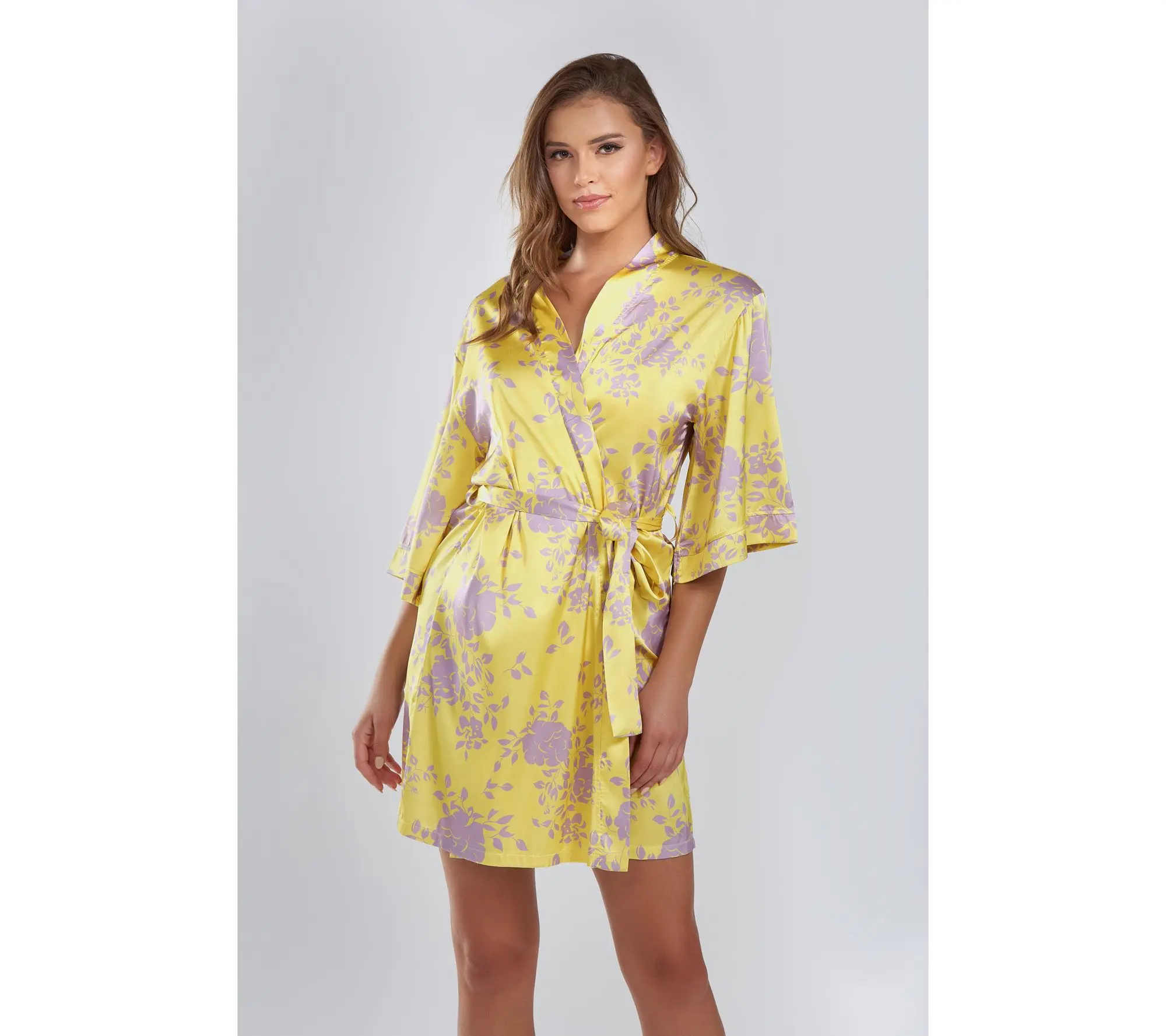 iCollection Satin Two-Tone Floral Print Robe