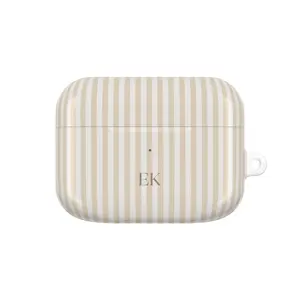 Personalized Beige Phone Case, Custom Monogram Airpods Case, Aesthetic Brown Striped Airpods Case, Summer Coastal Airpods Case, Preppy Airpods Case Beachy