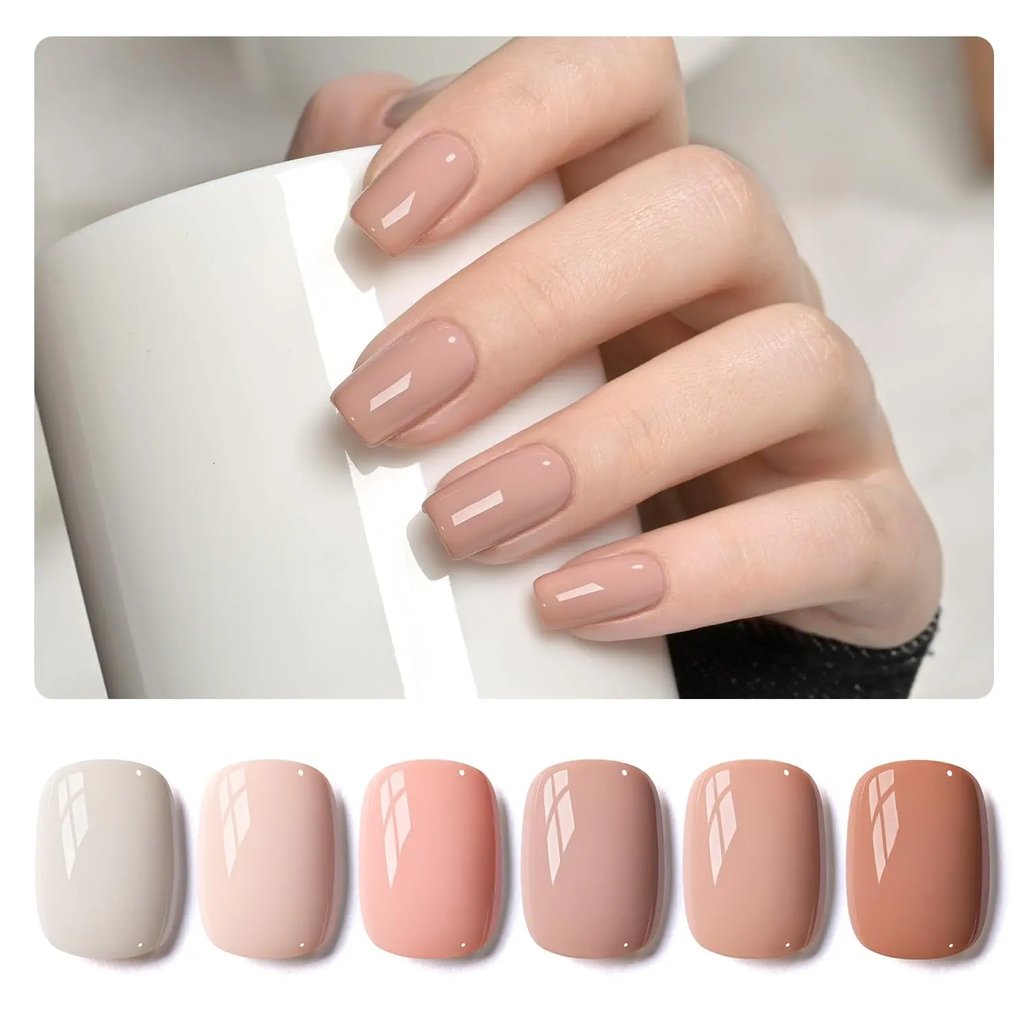 Nude Pink Gel Nail Polish Set, 6 Neutral Colors Beige Skin Tone Soak Off UV Light Cure Gel Polish Kit for Salon and Nail Art DIY at Home, Nail Care, Diy Nails