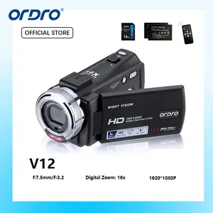 ORDRO HDV-V12 Camcorders HD 1080P Video Camera Recorder Infrared Night Vision Camera Camcorders with 16G Memory Card and 2 Batteries