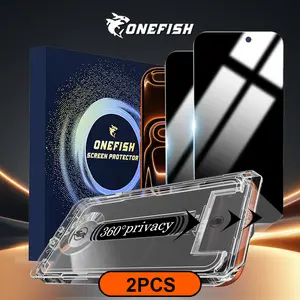 One Fish[2PCS] 360° Privacy [4 sides Privacy] Screen Protector [UP, DOWN, LEFT, RIGHT] Anti-Spy, Fingerprint-Proof. Tempered Glass, Full Protection