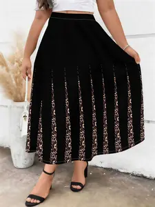 Women's High-Waisted Long Skirt, All-Over Printed Loose Fit Casual Commuter Dress, Spring & Fall Fashionable Design