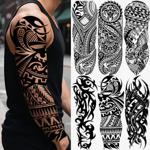 6 Sheets Full Arm Temporary Tattoo Stickers, Tribal Polynesian Design, Waterproof Long-Lasting Realistic Fake Tattoos for Men Women Halloween Party, Tattoo For Beginners