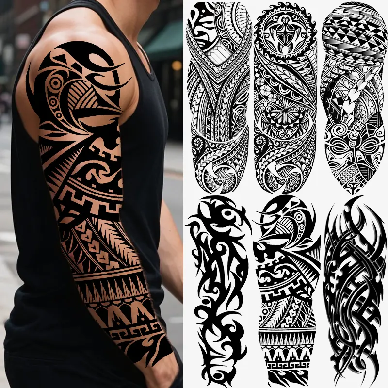 6 Sheets Full Arm Temporary Tattoo Stickers, Tribal Polynesian Design, Waterproof Long-Lasting Realistic Fake Tattoos for Men and Women, Tattoo for Beginners, Arm Sleeve Tattoos
