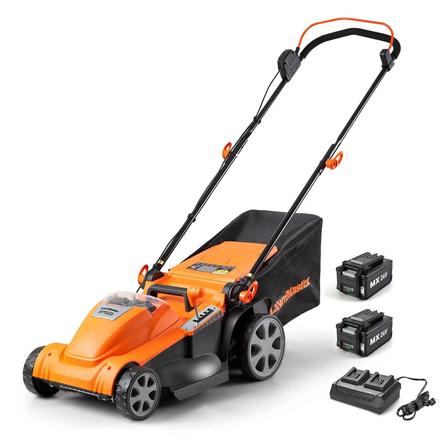 LawnMaster 48V MAX Brushless Battery Operated Wireless Lawn Mower - 2x24V MAX 4.0Ah Batteries, Dual Charger, Adjustable Cutting Height, Lightweight, Folding Handle, Rust-Proof Design, Battery Operated Lawn Mower