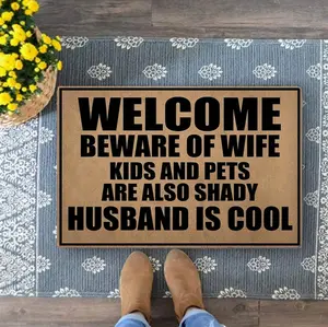 Beware Of Wife Kids Are Shady Husband Is Cool Doormat, Funny Doormat, Outdoor Rug, Unique Welcome Mat, Non-Slip and Durable Doormat
