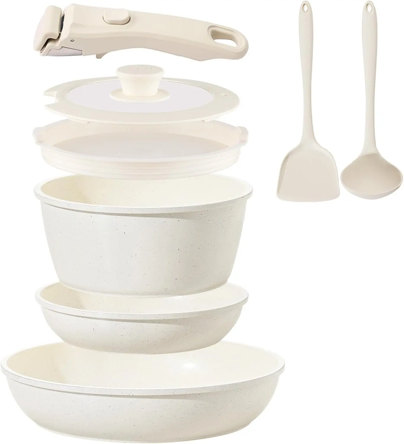 Ceramic Non-Stick Cookware Set 8-Piece – Pots & Pans with Detachable Handle, Induction Ready, Oven & Dishwasher Safe, PFAS/PFOA Free