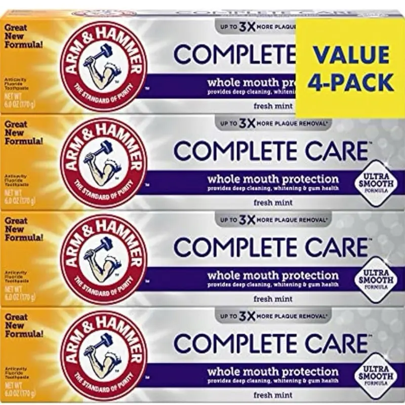 Arm & Hammer Complete Care Toothpaste Fresh Mint 4 Pack Ultra Smooth Formula Up To 3X More Plaque Removal Whole Mouth Protection