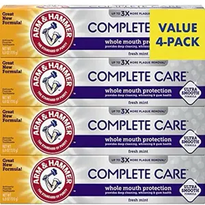Arm & Hammer Complete Care Toothpaste Fresh Mint 4 Pack Ultra Smooth Formula Up To 3X More Plaque Removal Whole Mouth Protection