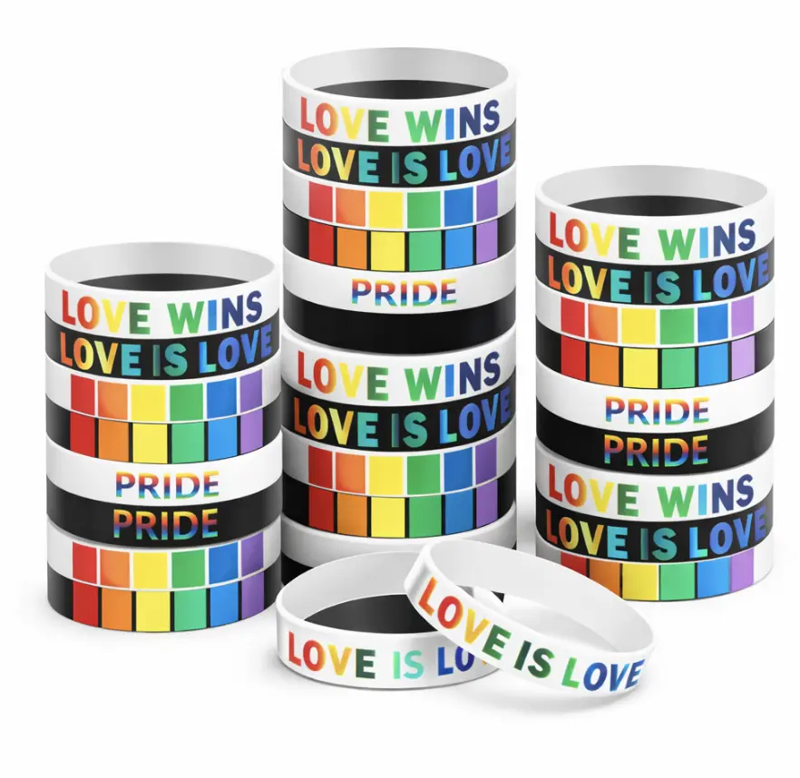 10-Pack Soft Silicone Wristbands with Bright Rainbow Color Patterns, Casual Elastic Costume Jewelry Bracelets for Adults, Holiday Christmas Party Favors, Stretches, 7.95in Circumference, Maintains Bright Color Over Time, 7.95 Inches Circumference