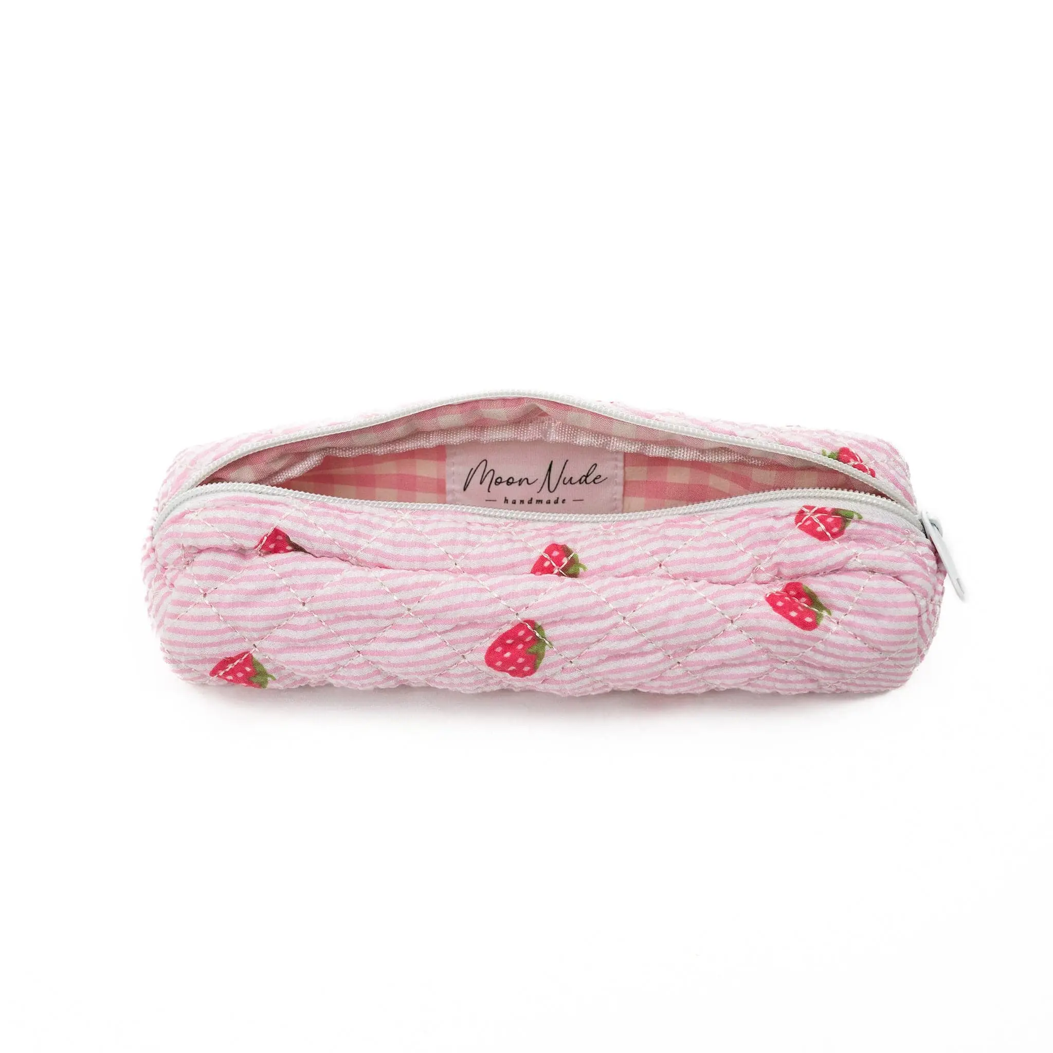 Classic Moon Nude Quilted Pencil Pouch - Office Supplies, Gingham Lining, Multi-Design Collection for Back to School Haul, Makeup Brushes Storage