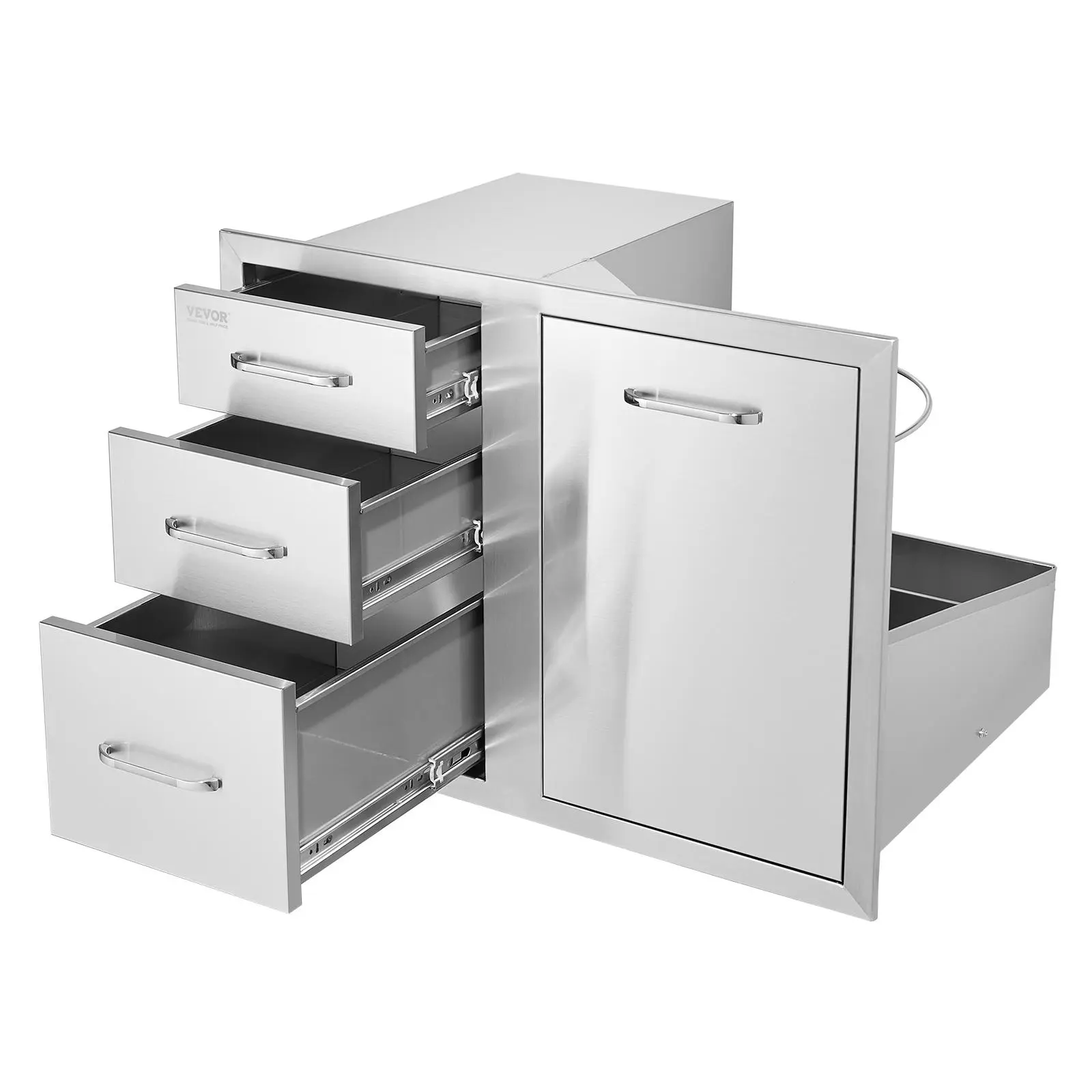 【Summerfinds】VEVOR Outdoor Kitchen Door Drawer Combo 29.5\" W x 22.6\" H x 21.7\'\'D, Access Door/Triple Drawers with Propane Drawer and Adjustable Garbage Ring, Perfect for BBQ Island Patio Grill Station