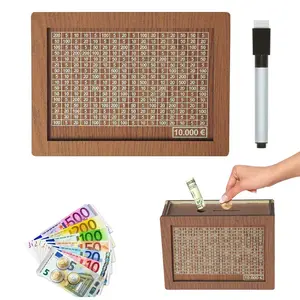 Piggy Bank for Adults Kids, Wooden Mony Bank Cash Vault Money Saving Box with Counter $10000 Target Money Savings Challenge Money Bank with Money Target and Numbers (Brown $10000)