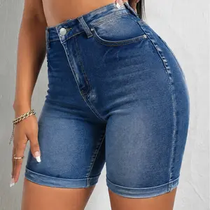 Women's Cotton High-Waisted Denim Jean Shorts, 2026 Summer Casual Bottoms with Pockets