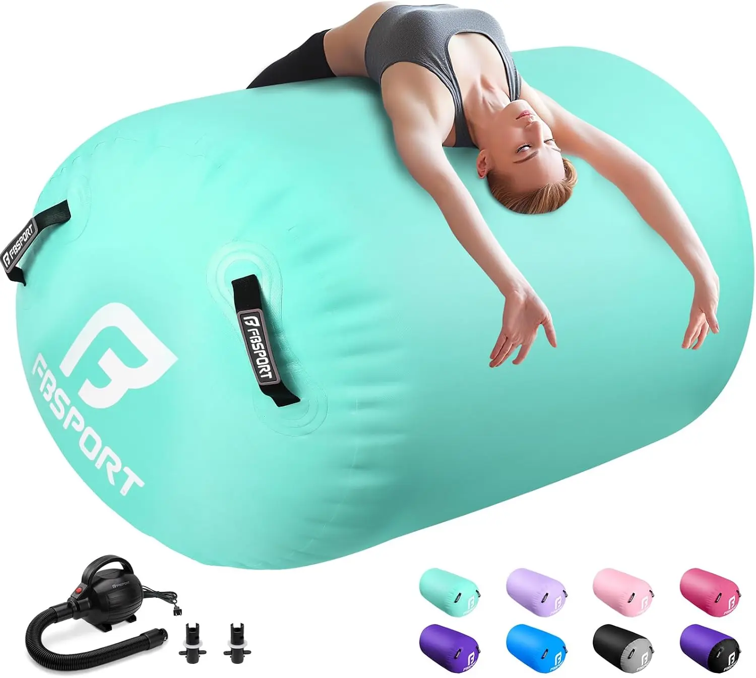 FBSPORT Air Roller Gymnastics Barrel, Inflatable Gymnastics Air Roller Inflatable Air Gymnastics Mat for Yoga Cheerleading Training Home Outdoor Indoor Use