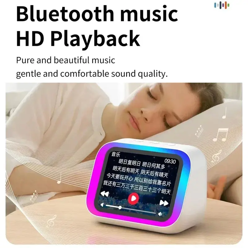 Portable Digital Wireless AI Smart Bluetooth 5.4 Stereo Audio Speaker with RGB Color Lighting, Voice Assistant, Touch Screen, LED Weather Clock, Smart Alarm Clock, Plastic Body, Mobile Device Compatibility, Cable Charging Support, Smart Speaker