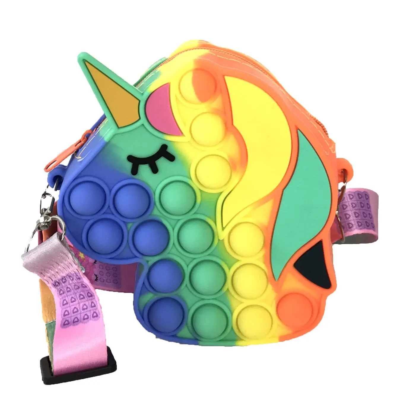 Fashion Culture Women's Unicorn Bubble Pop Fidget Crossbody, Silicone Micro Coin Purse with Attachable Strap, Micro Purse, Unicorn Graphic, Fidget Coin, Micro Purses, Fidget Function